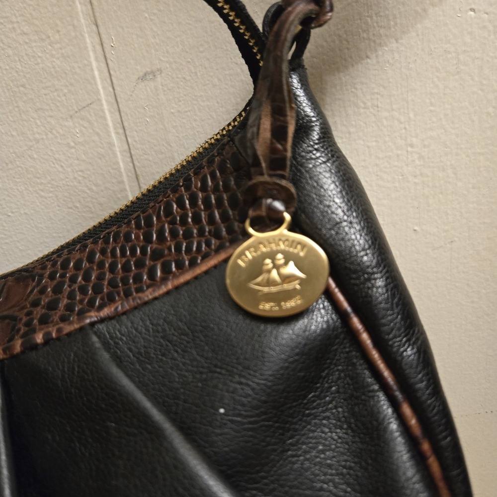 Brahmin Satchel Tuscan Brown Black Shoulder Bag VTG - Picture 3 of 12